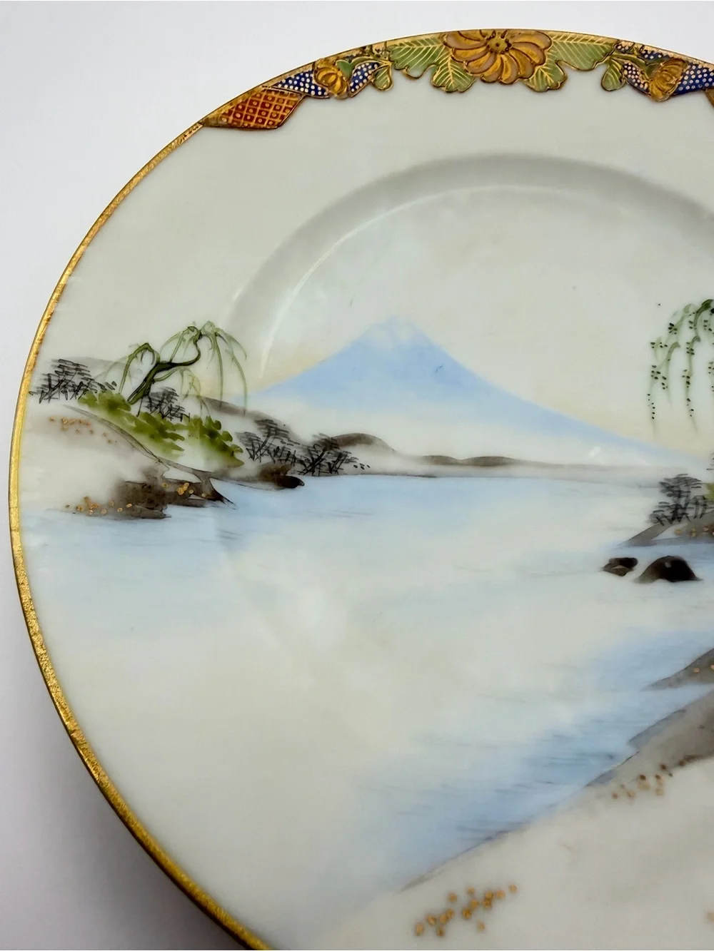 Set of Five Antique TS Nippon Kutani Mount Fuji Plates 7.25” Gold Gilt Japan